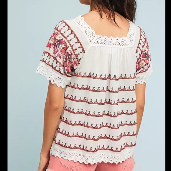 Anthropologie White Chevron Pink Blouse sz S - Picture 2 of 5